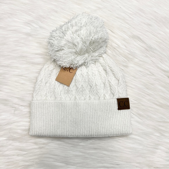 C.C Lurex Cable Knit Pom Beanie for Adults, Winter Hat, Soft Beanie, Warm Hat - Picture 5 of 5